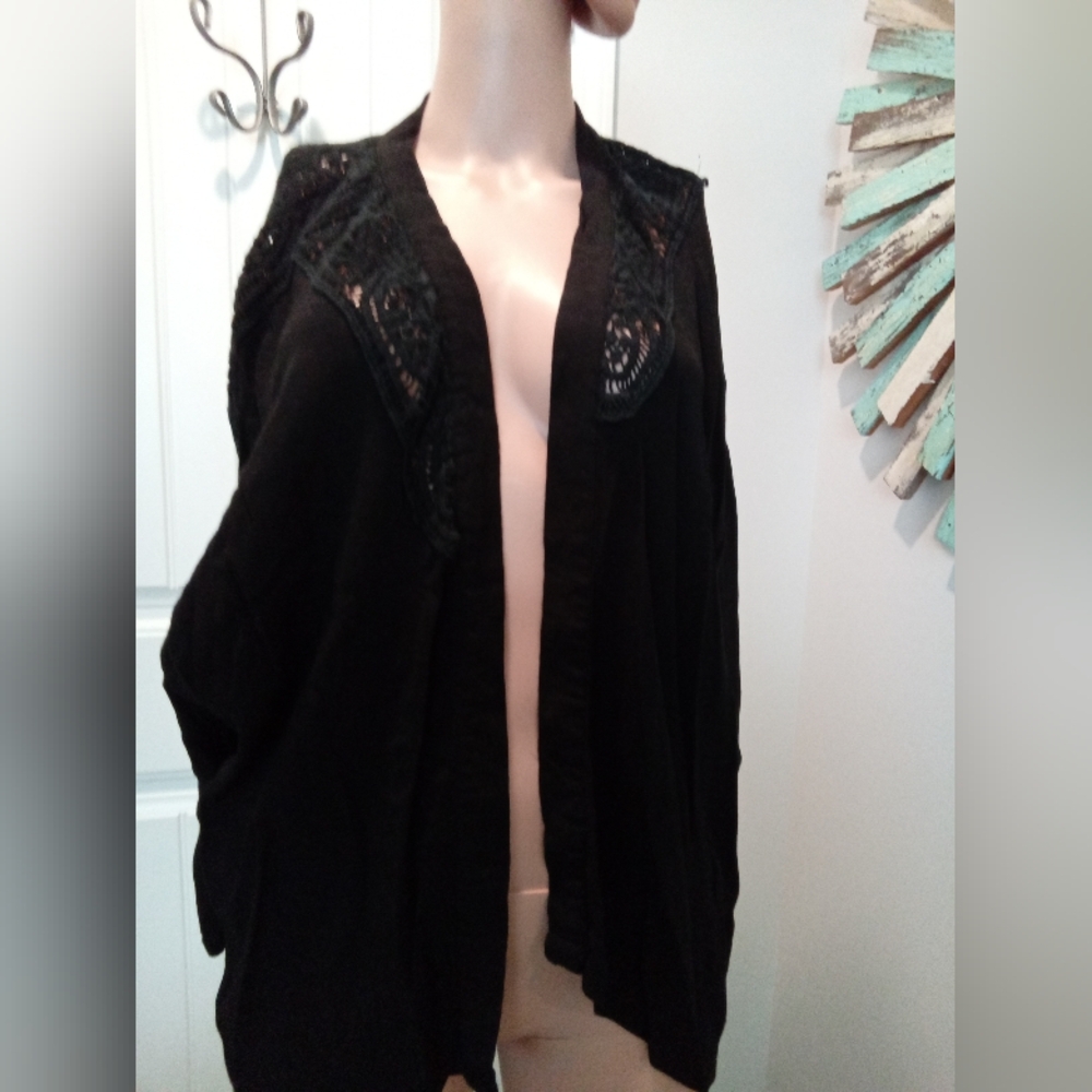 2-$10... In The Beginning Size S Black Women's Open Front Cardigan w/Lace